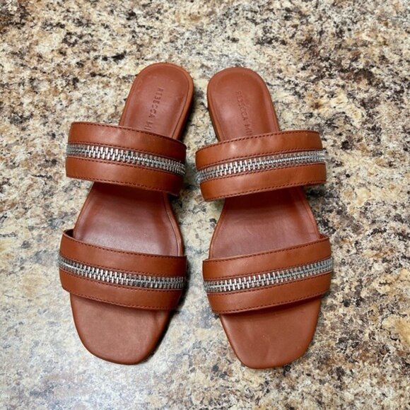 REBECCA MINKOFF Marciann Zipper Leather Slide Sandals in Acorn Size 6.5 - Picture 6 of 9